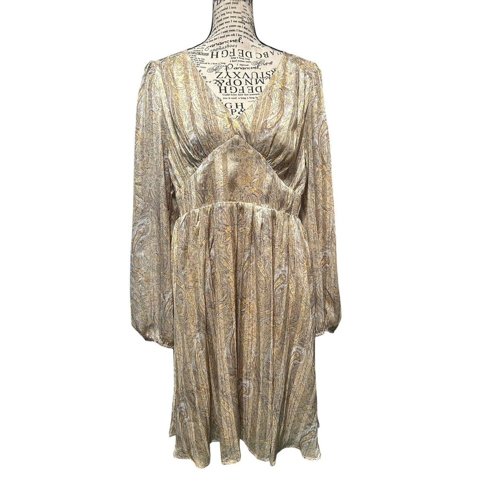 In Loom long sleeve paisley dress mini elastic waist size Lg Romantic Whimsical